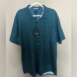 GoodMan Brand Men’s Short Sleeve Button-Up Shirt – Teal Micro Print – Size 2X